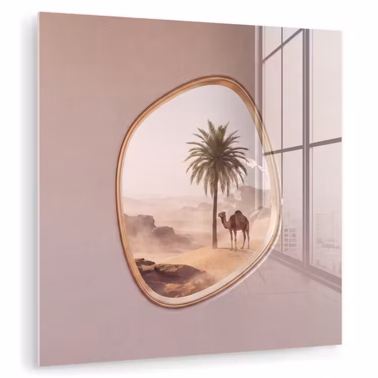 Glas schilderij - Kameel - Woestijn - Natuur — 1