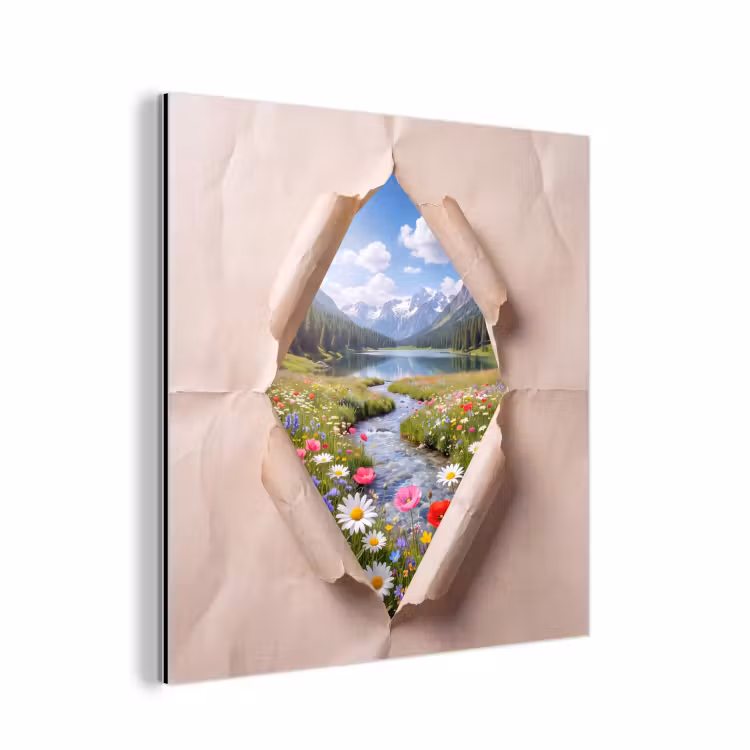 Aluminium schilderij - Bloemen - Rivier - Landschap — 1
