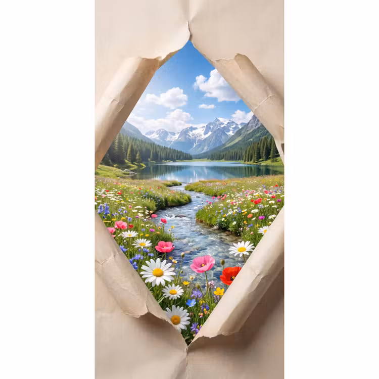 Behang - Bloemen - Rivier - Landschap — 2