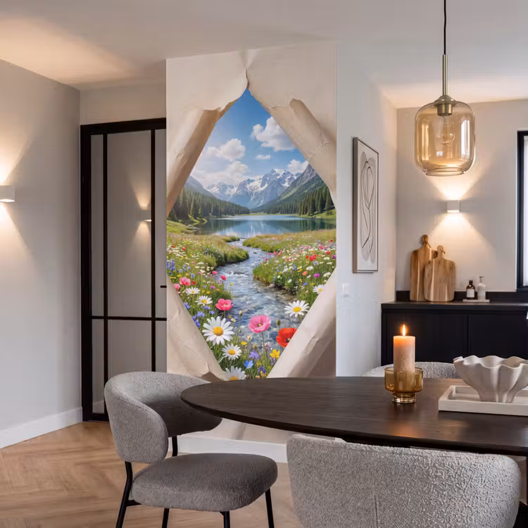 Behang - Bloemen - Rivier - Landschap — 5