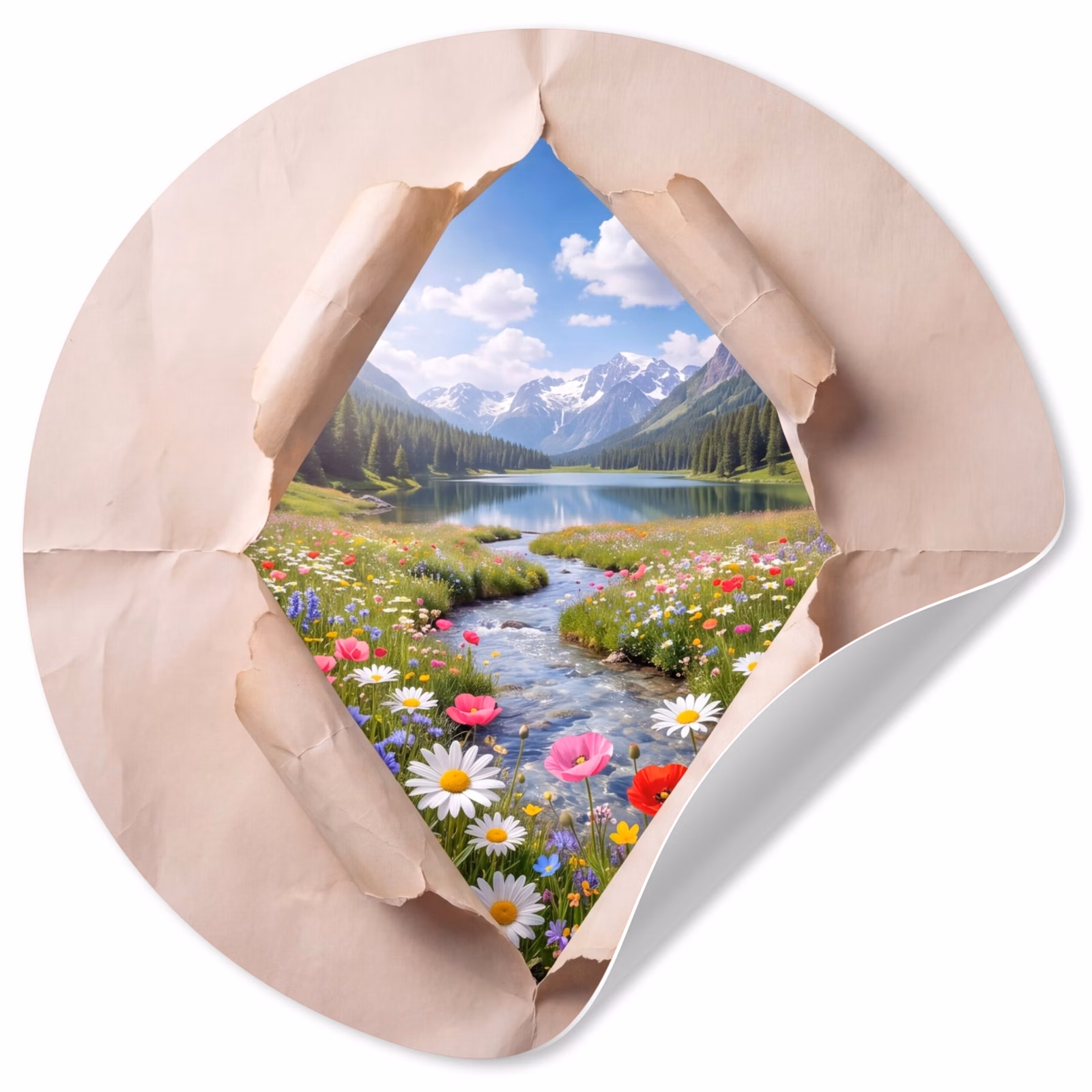 Behangcirkel - Bloemen - Rivier - Landschap — 1