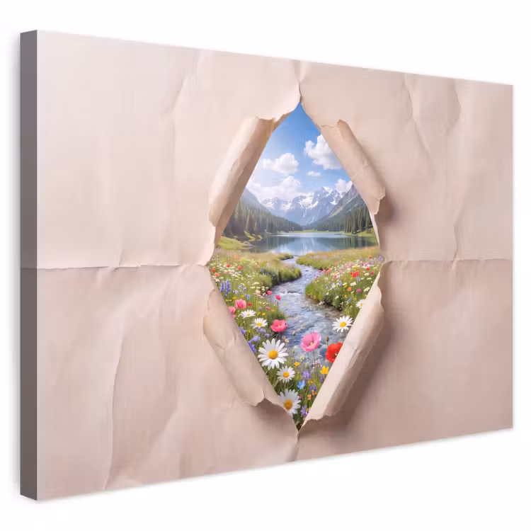 Canvas schilderij - Bloemen - Rivier - Landschap — 1