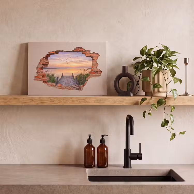 Canvas schilderij - Muur - Landschap - Illusie — 4