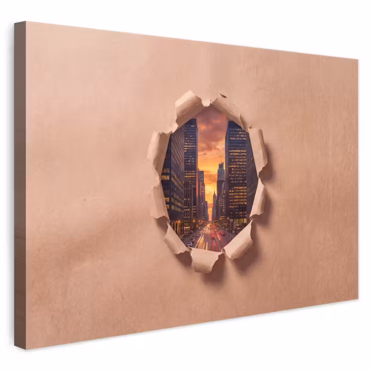 Canvas schilderij - Stad - Zonsondergang - Papier — 1