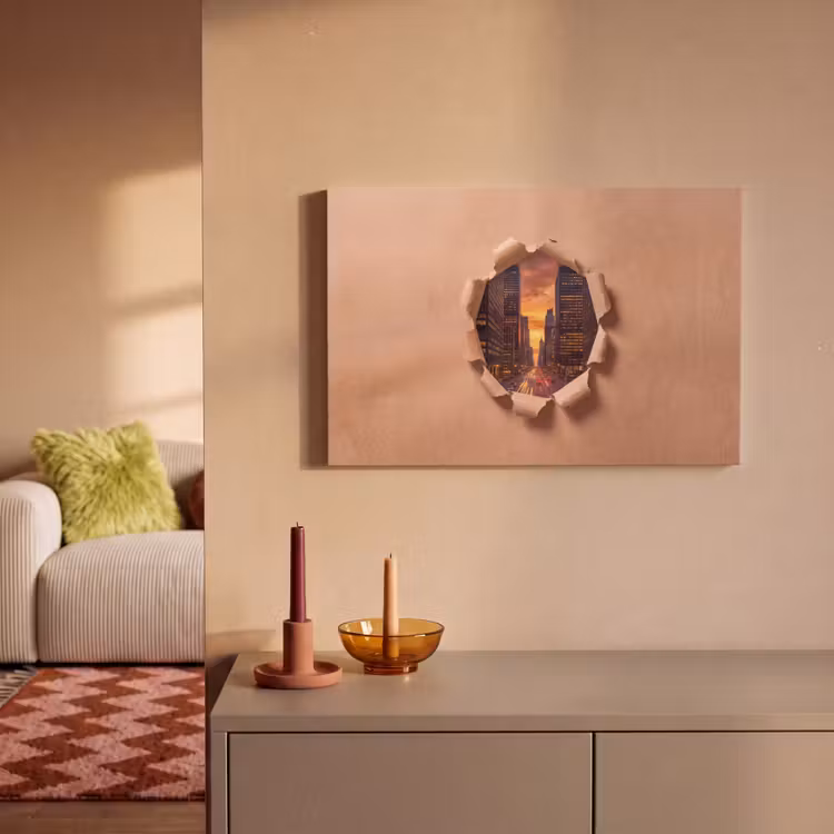 Canvas schilderij - Stad - Zonsondergang - Papier — 2