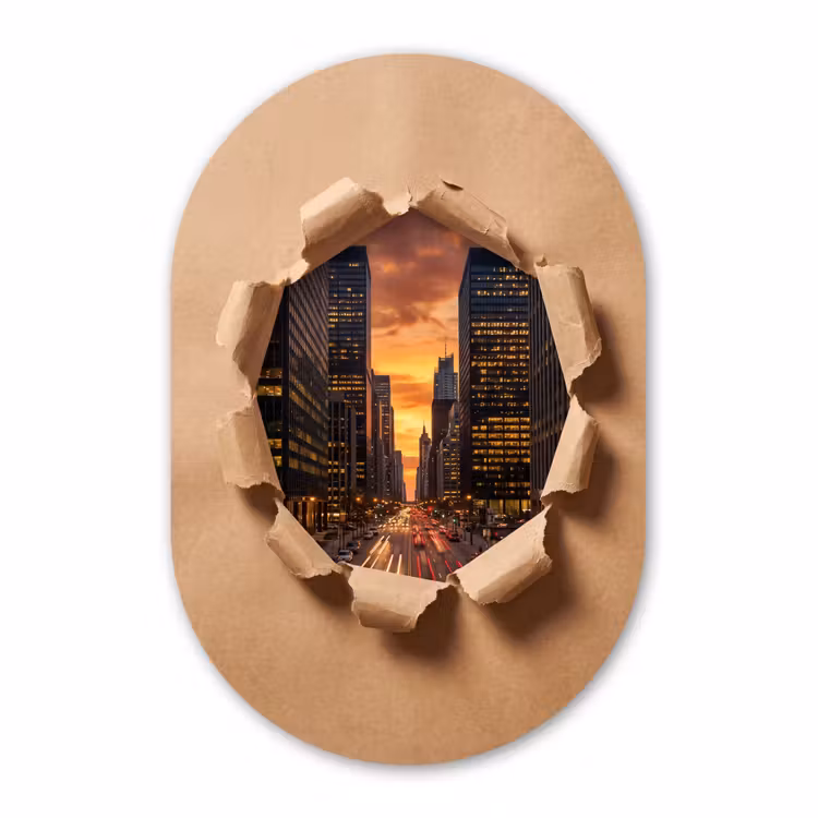 Muurovaal - Glas - Stad - Zonsondergang - Papier — 1