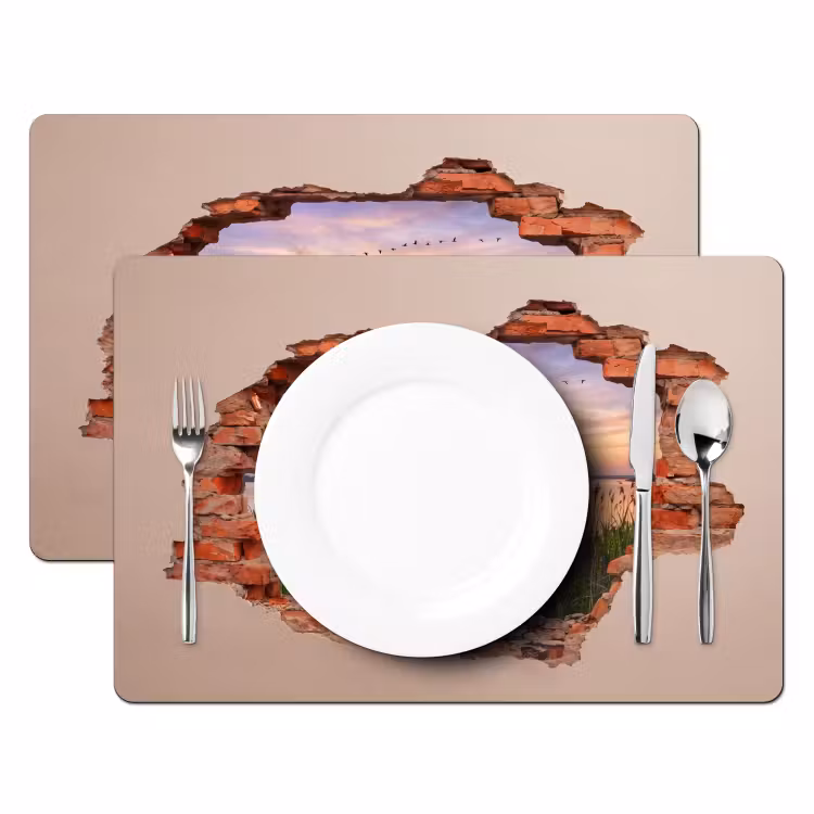 Placemat - 6 stuks - Muur - Landschap - Illusie — 2