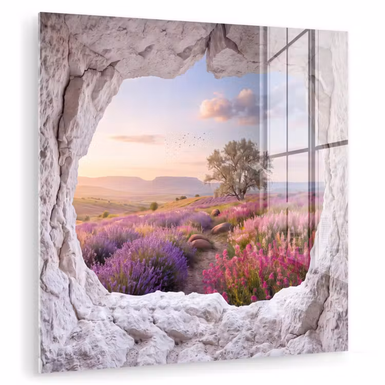 Glas schilderij - Bloemen - Pad - Natuur — 1
