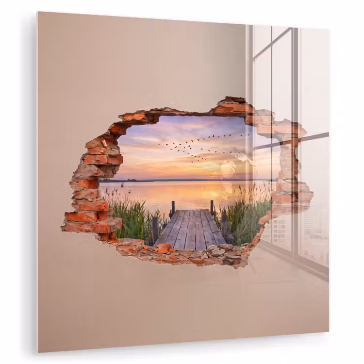 Glas schilderij - Muur - Landschap - Illusie — 1