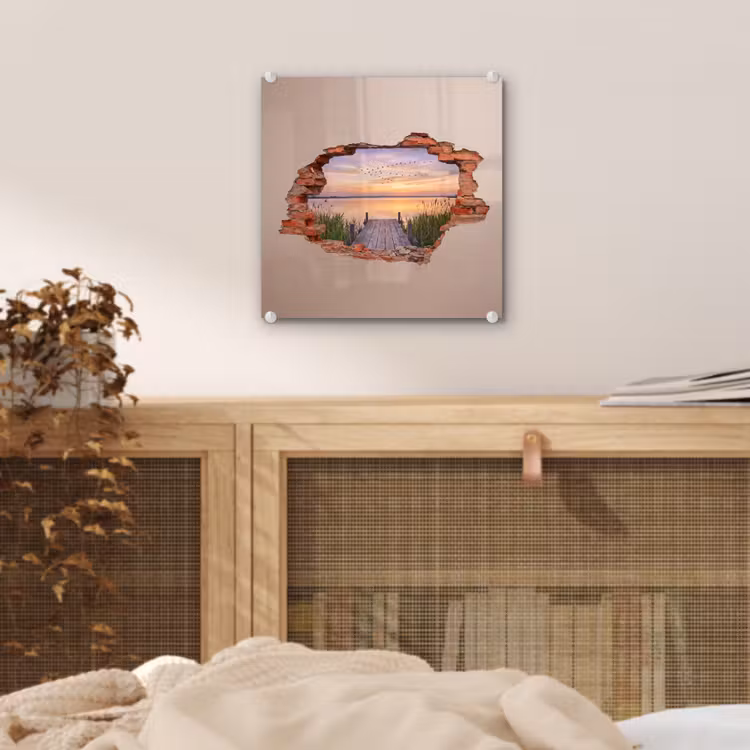 Glas schilderij - Muur - Landschap - Illusie — 5