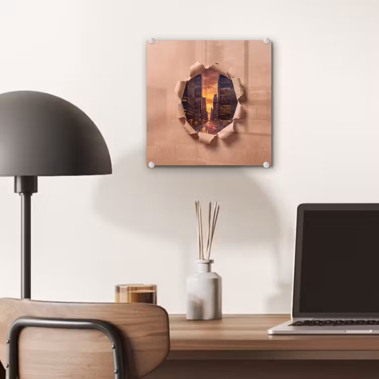 Glas schilderij - Stad - Zonsondergang - Papier — 7