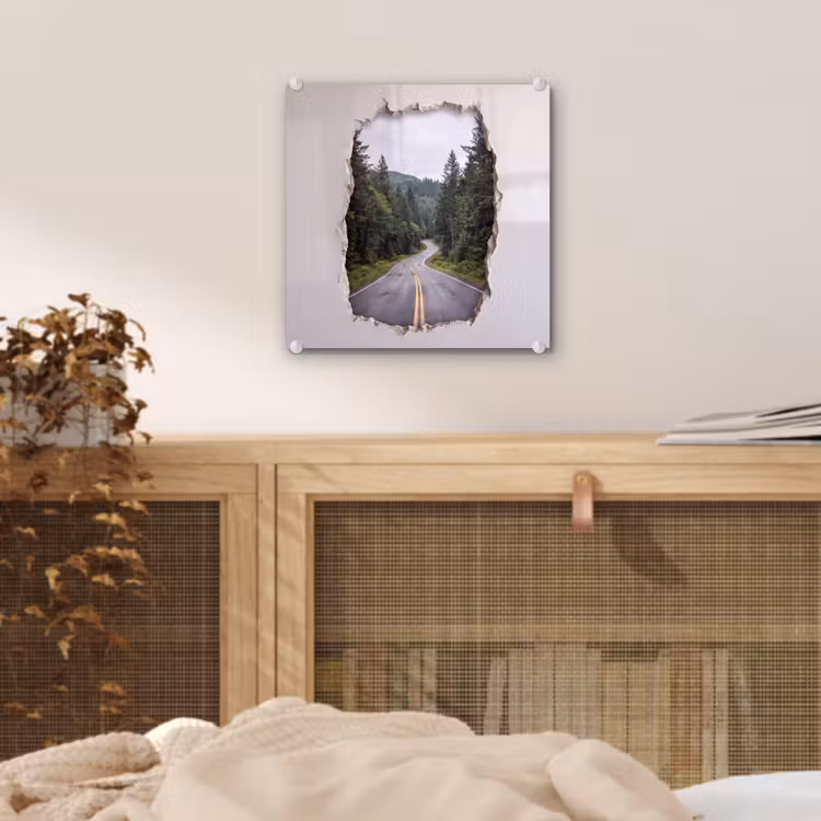 Glas schilderij - Weg - Bos - Natuur — 5