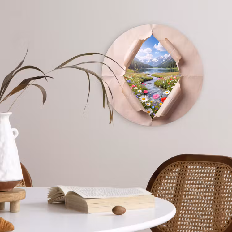 Wandcirkel - Glas - Bloemen - Rivier - Landschap — 4