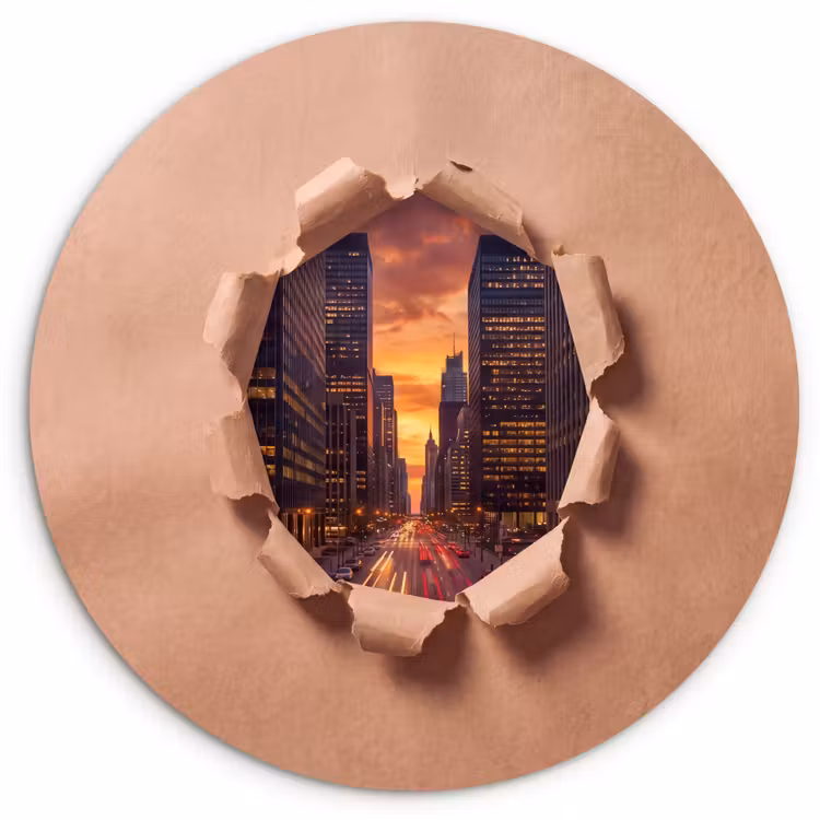Wandcirkel - Glas - Stad - Zonsondergang - Papier — 1