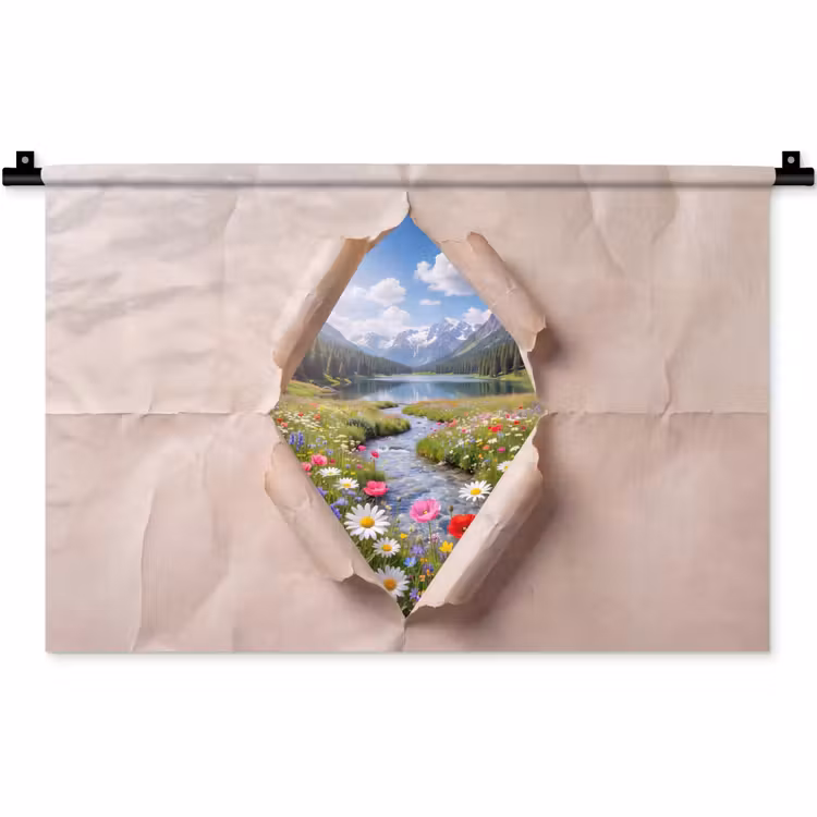 Wandkleed - Bloemen - Rivier - Landschap — 1