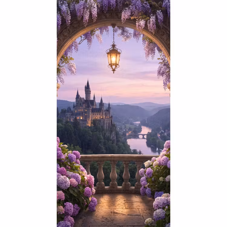 Behang - Kasteel - Rivier - Avond — 2