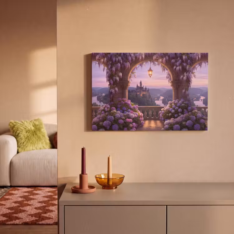 Canvas schilderij - Kasteel - Rivier - Avond — 2