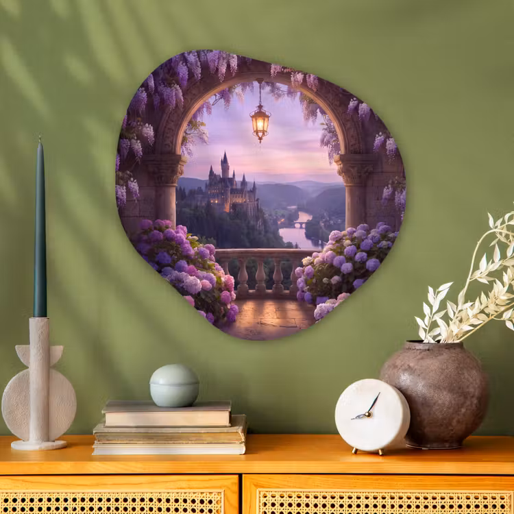 Organisch schilderij - Glas - Kasteel - Rivier - Avond — 2