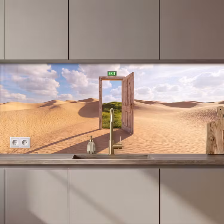 Keuken achterwand - Deur - Woestijn - Gras — 1