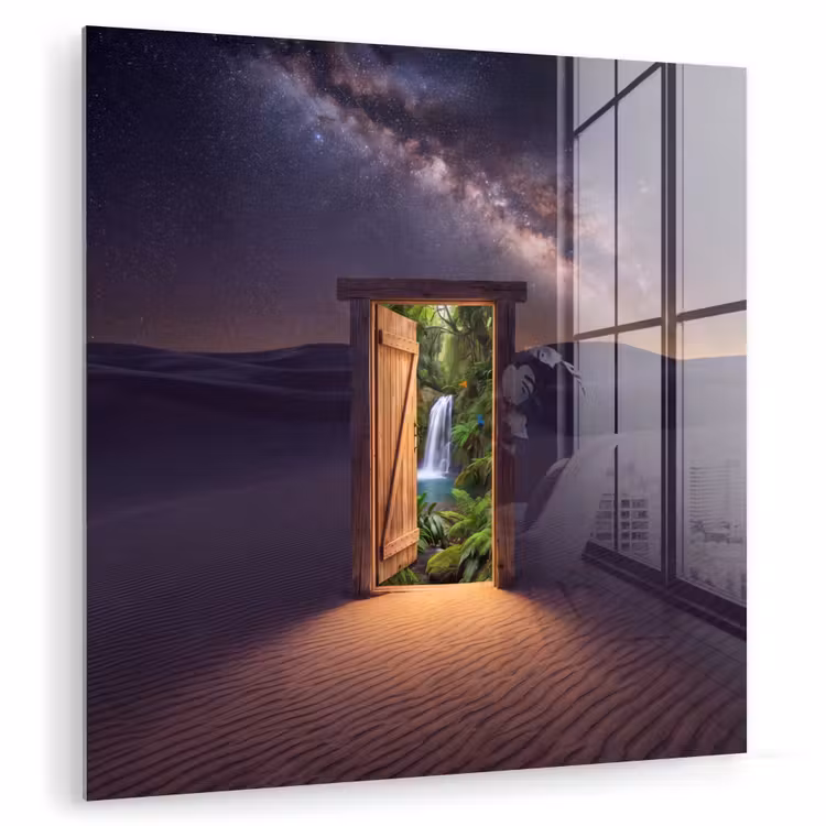 Glas schilderij - Deur - Woestijn - Natuur — 1