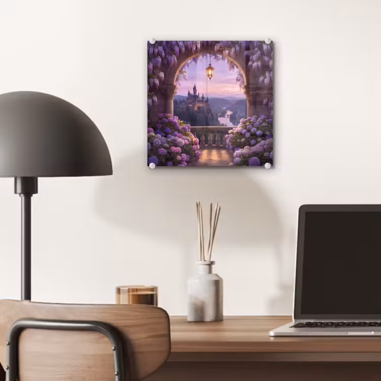 Glas schilderij - Kasteel - Rivier - Avond — 7
