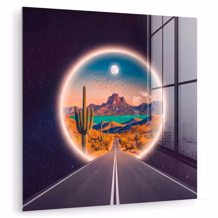 Glas schilderij - Weg - Woestijn - Natuur — 1