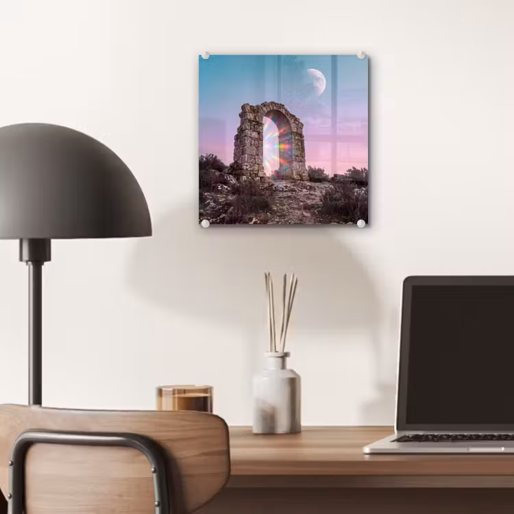 Glas schilderij - Boog - Regenboog - Maan — 7
