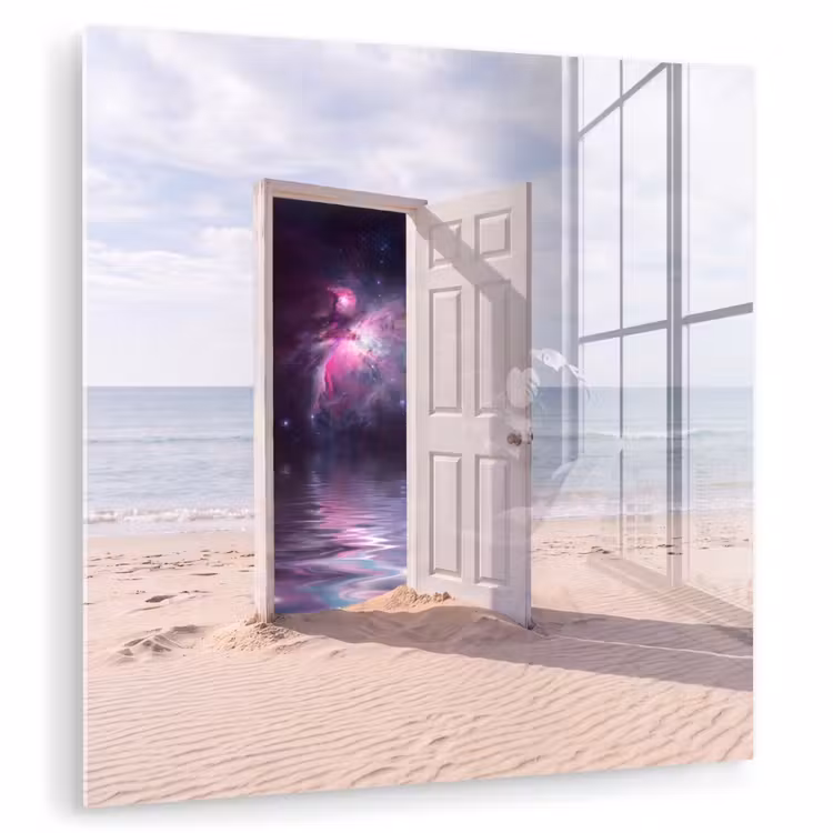 Glas schilderij - Deur - Strand - Kosmos — 1