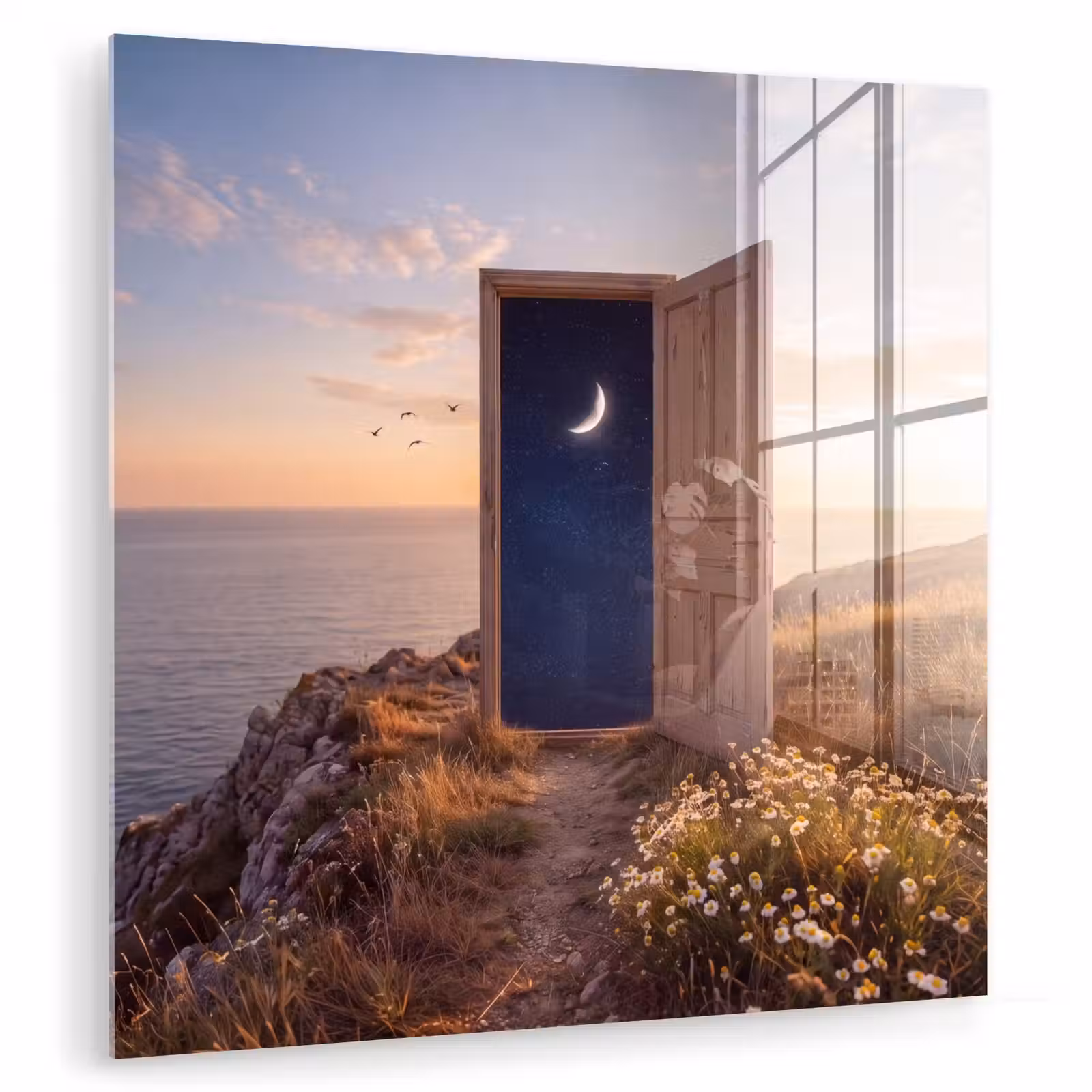 Glas schilderij - Deur - Sterren - Natuur — 1