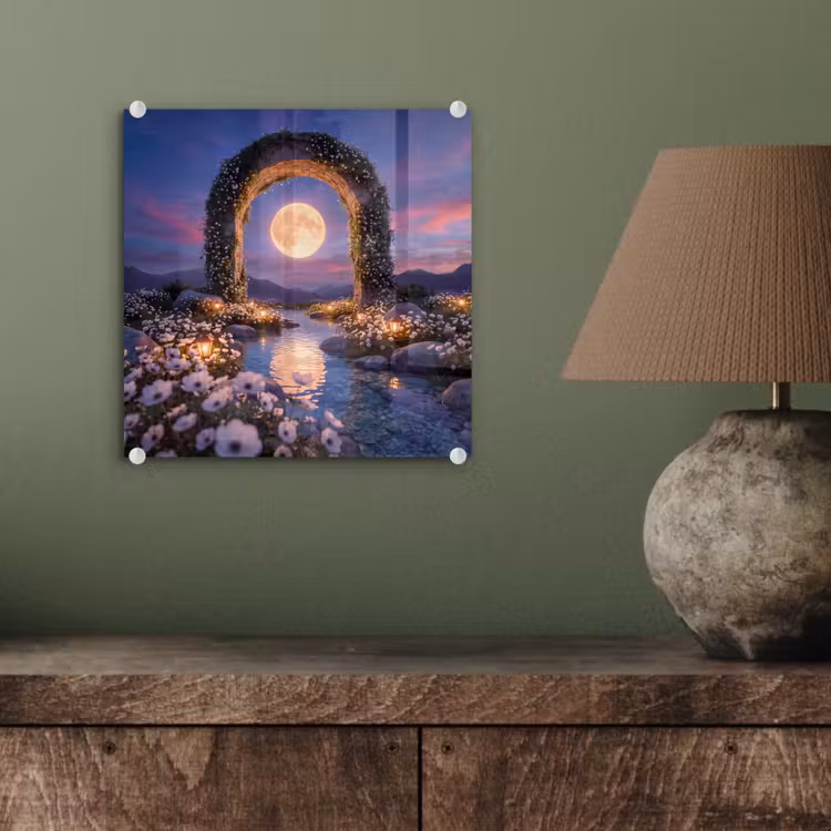 Glas schilderij - Boog - Maan - Nacht — 4
