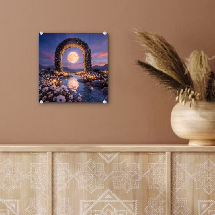 Glas schilderij - Boog - Maan - Nacht — 6