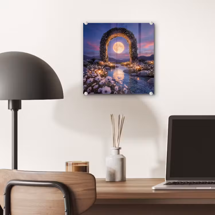 Glas schilderij - Boog - Maan - Nacht — 7