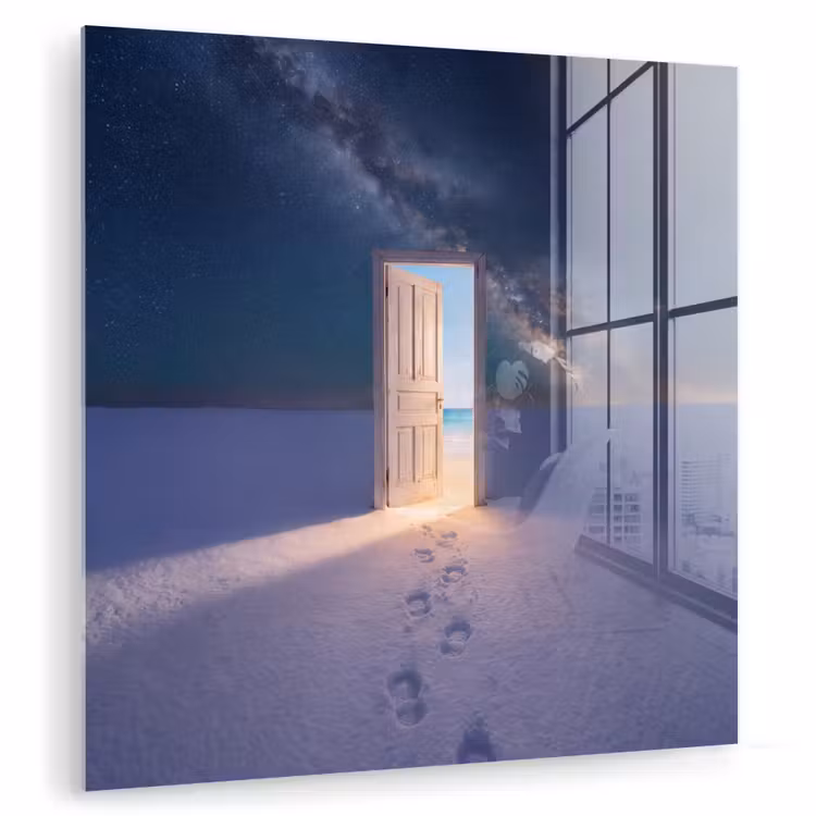 Glas schilderij - Deur - Sneeuw - Strand — 1
