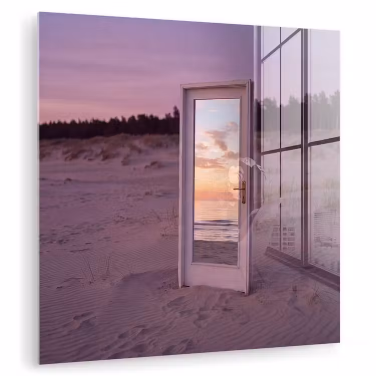 Glas schilderij - Spiegel - Zee - Zonsondergang — 1