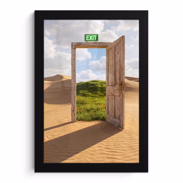 Poster met lijst - Deur - Woestijn - Gras — 1