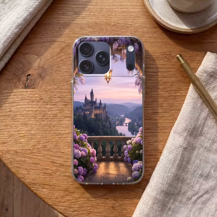 Telefoonhoesje Softcase - Kasteel - Rivier - Avond — 2