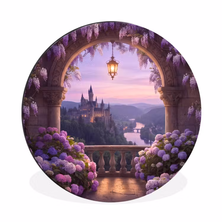 Wandcirkel - Aluminium - Kasteel - Rivier - Avond — 1