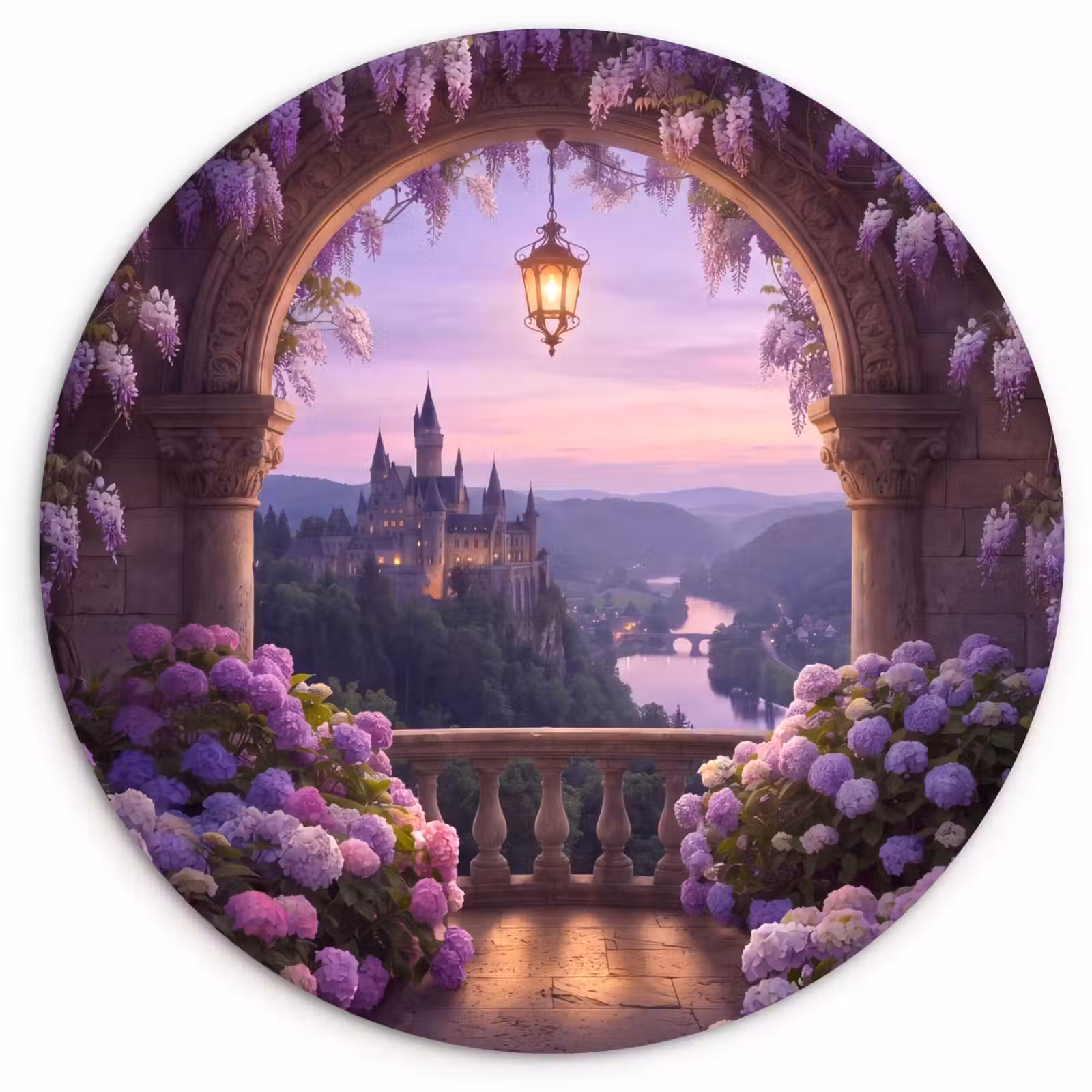 Wandcirkel - Glas - Kasteel - Rivier - Avond — 1