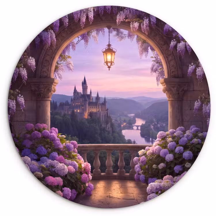 Wandcirkel - Glas - Kasteel - Rivier - Avond — 1