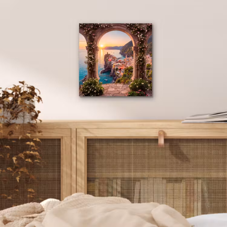 Aluminium schilderij - Dorp - Zee - Zonsondergang — 4