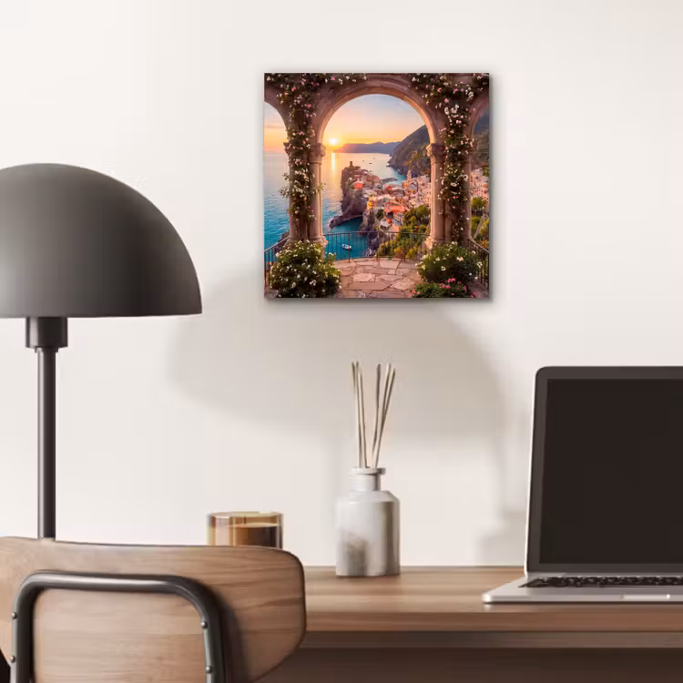 Aluminium schilderij - Dorp - Zee - Zonsondergang — 6