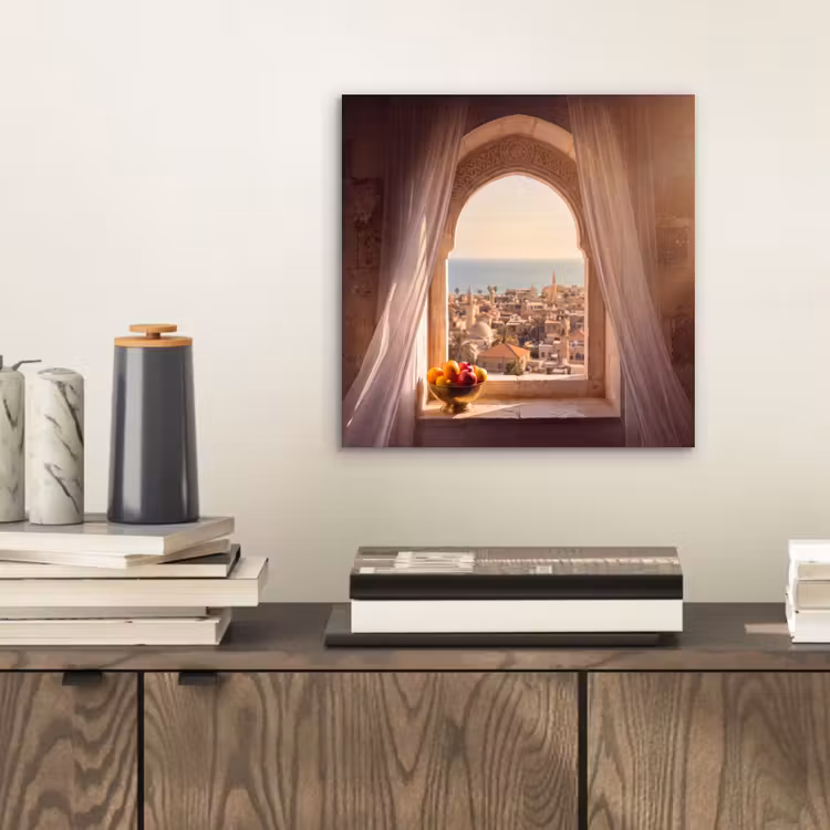 Aluminium schilderij - Raam - Stad - Zee — 2