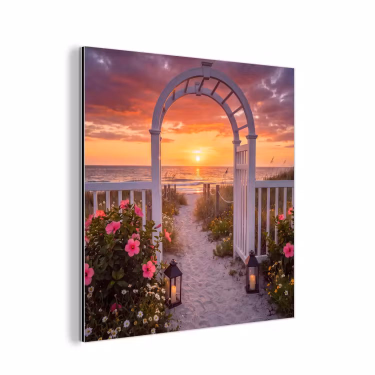 Aluminium schilderij - Zee - Pad - Bloemen — 1