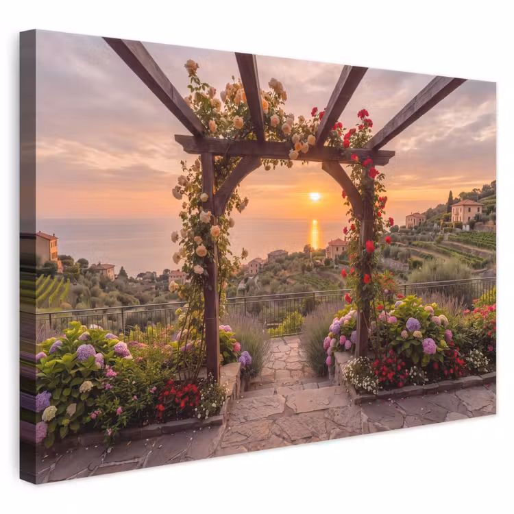 Canvas schilderij - Pergola - Zee - Zonsondergang — 1
