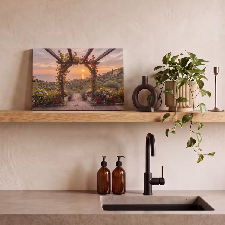 Canvas schilderij - Pergola - Zee - Zonsondergang — 4
