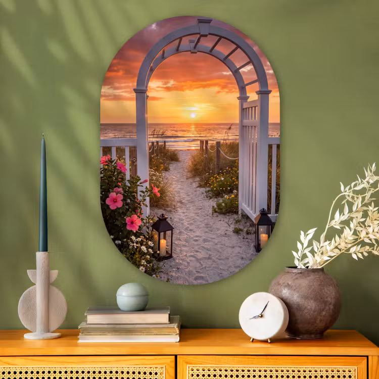 Muurovaal - Glas - Zee - Pad - Bloemen — 2