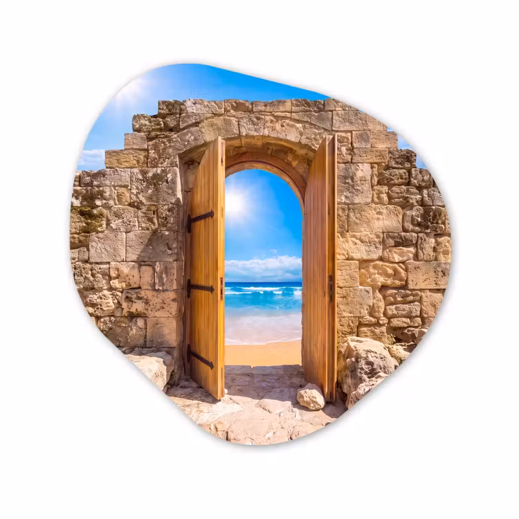 Organisch schilderij - Glas - Deur - Strand - Zee — 1