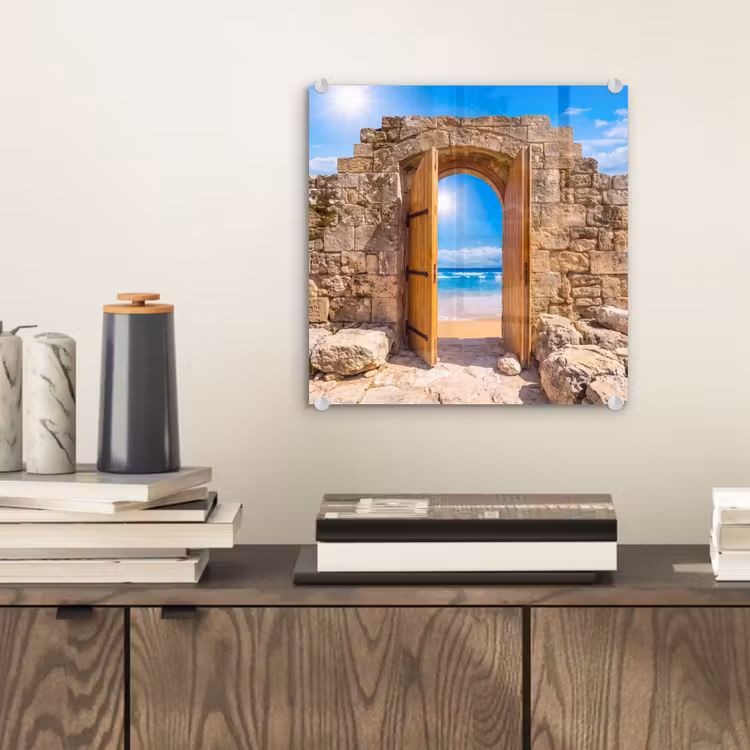 Glas schilderij - Deur - Strand - Zee — 2
