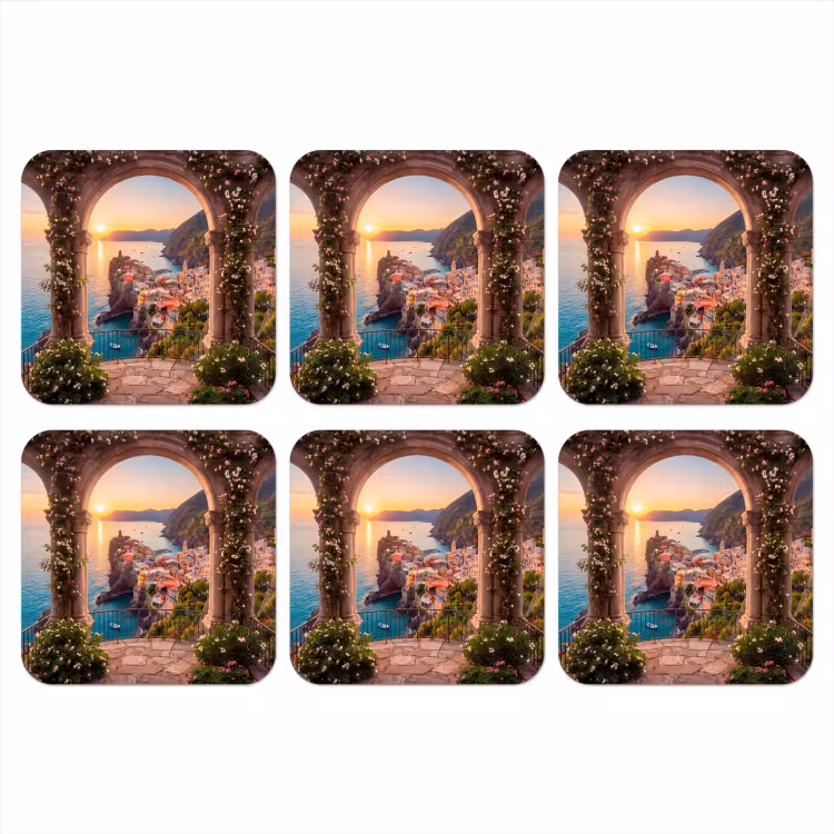 Onderzetter​ - Dorp - Zee - Zonsondergang — 1