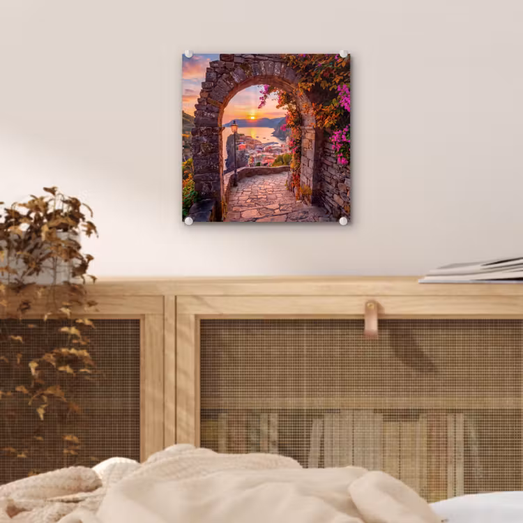 Glas schilderij - Boog - Kust - Zonsondergang — 5